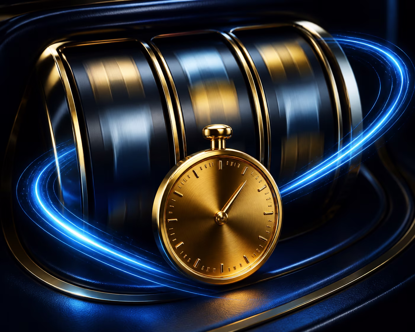 Textless slot reels and a gold timer for checking spin terms.