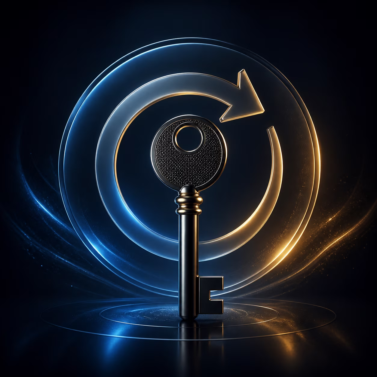 Abstract reset arrow and key for account recovery checks.